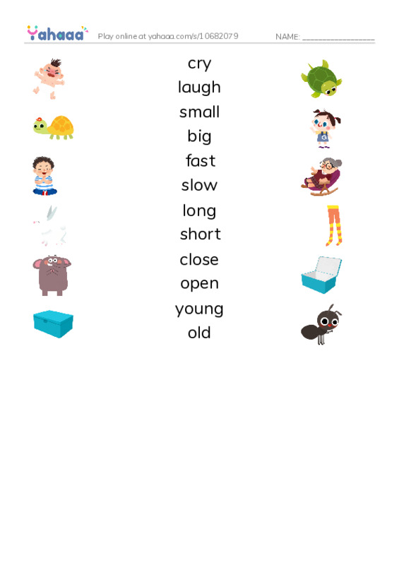 Opposites vocabulary PDF three columns match words