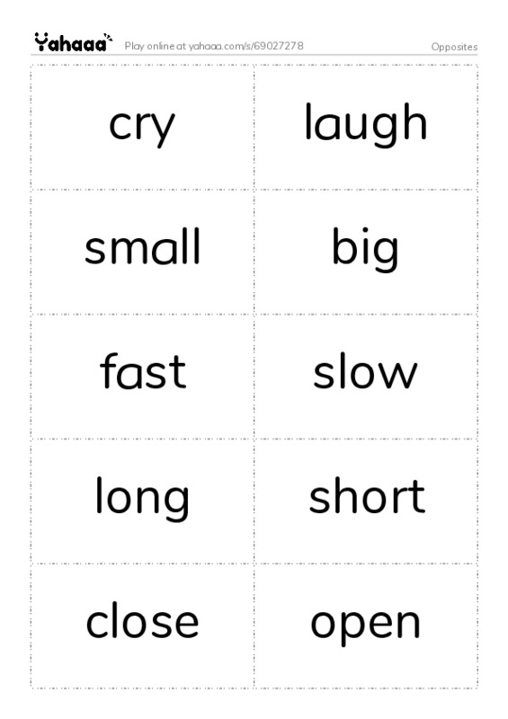 Opposites vocabulary PDF two columns flashcards