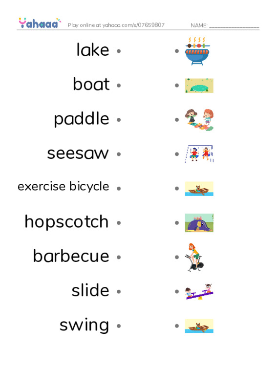 Play in the park PDF link match words worksheet