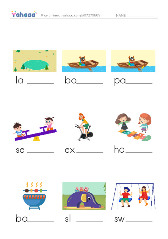 Play in the park PDF worksheet to fill in words gaps