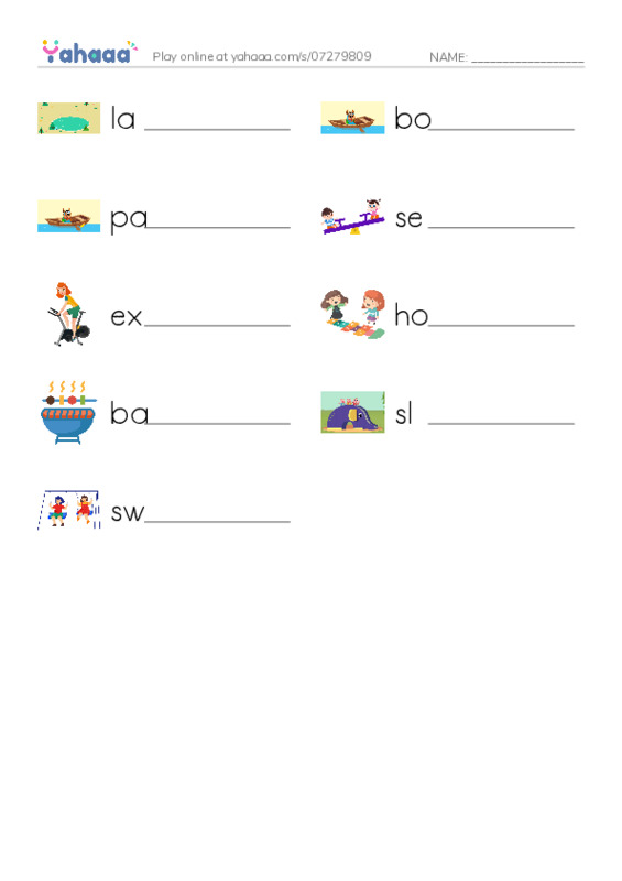 Play in the park PDF worksheet writing row
