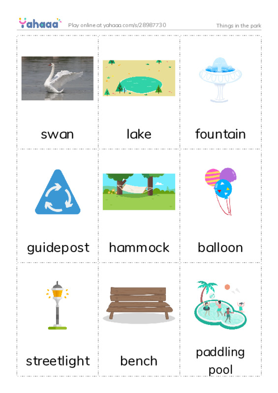 Things in the park PDF flaschards with images