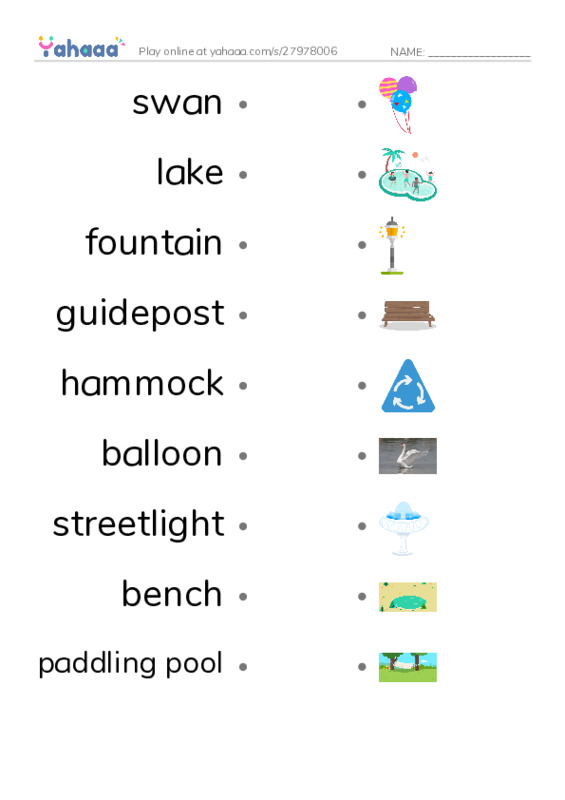 Things in the park PDF link match words worksheet