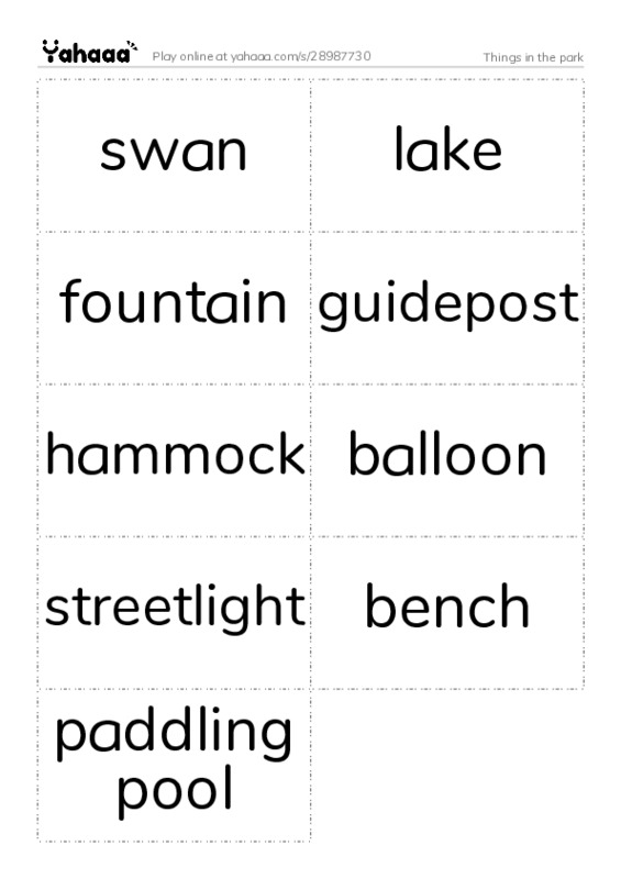 Things in the park PDF two columns flashcards