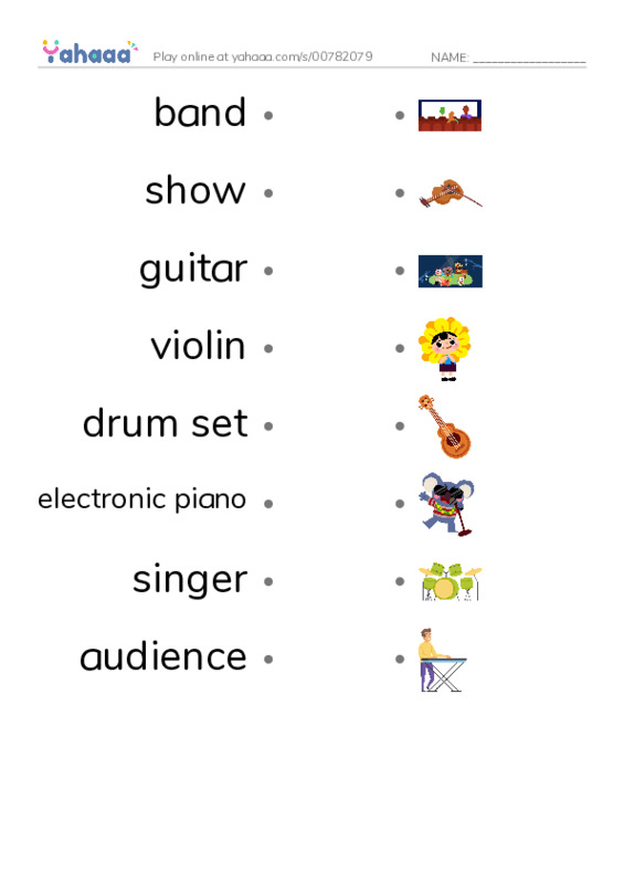 Music show PDF link match words worksheet