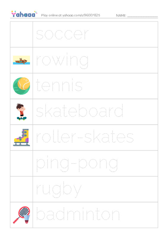 English sports vocabulary PDF one column image words