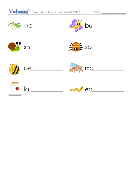 Worm and Insects PDF worksheet writing row