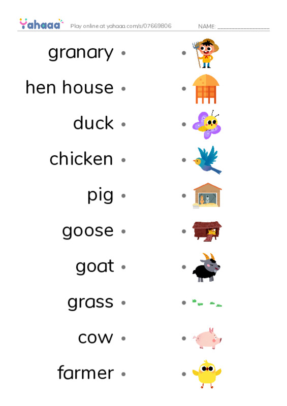 In the Farm PDF link match words worksheet
