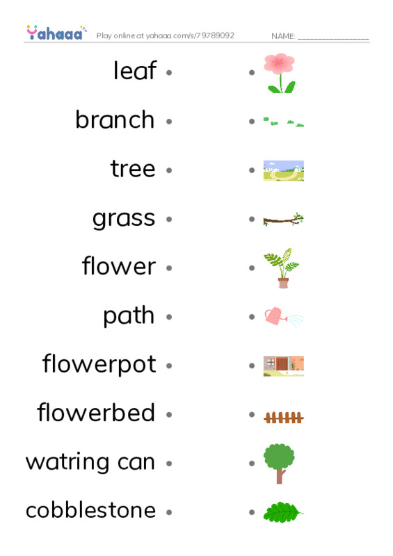 My Garden PDF link match words worksheet