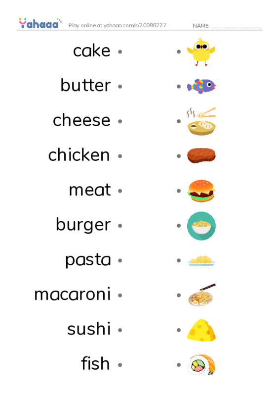 I love to eat PDF link match words worksheet