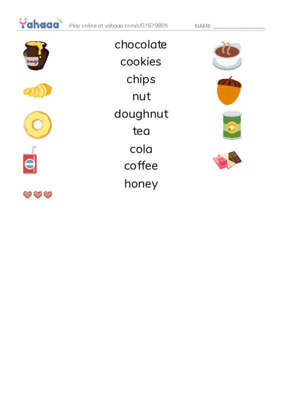 Snacks PDF three columns match words