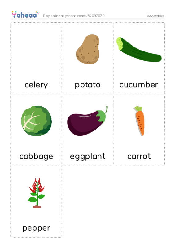 Types of Vegetables PDF flaschards with images