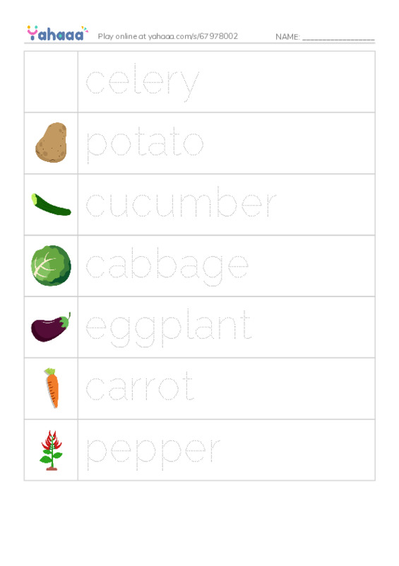 Types of Vegetables PDF one column image words