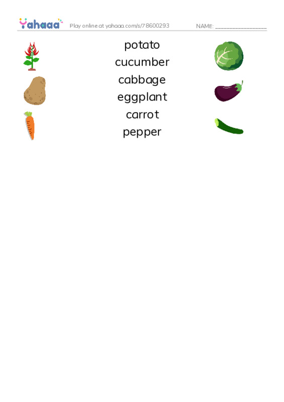 Types of Vegetables PDF three columns match words