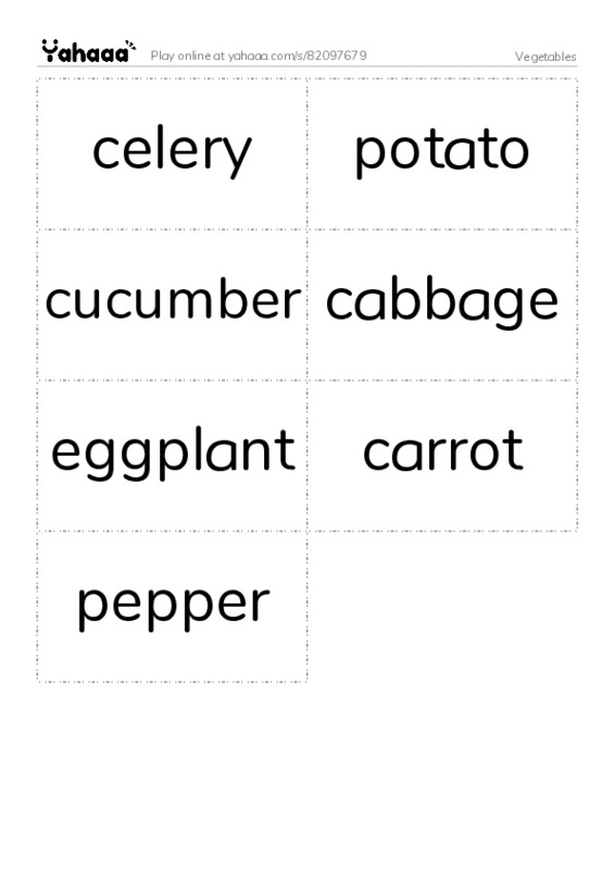 Types of Vegetables PDF two columns flashcards