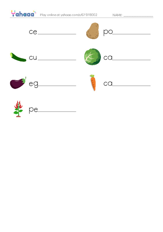 Types of Vegetables PDF worksheet writing row