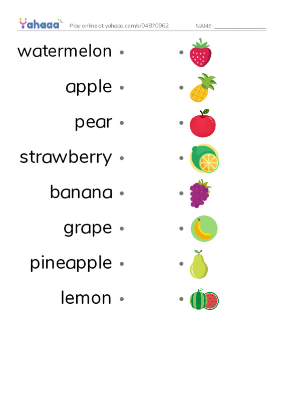 Fruits 2 PDF link match words worksheet