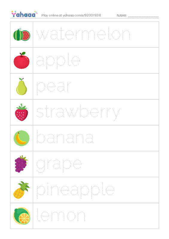 Fruits 2 PDF one column image words