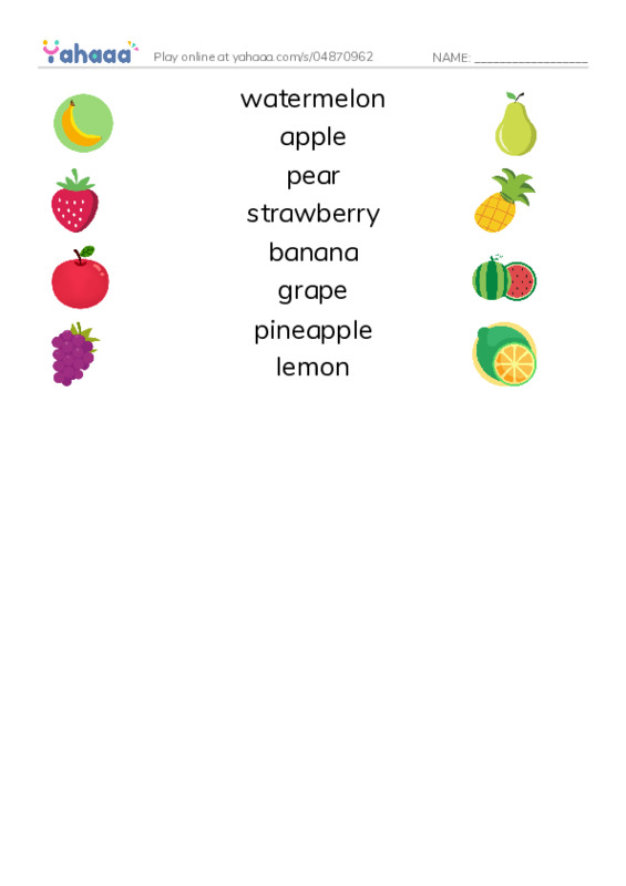 Fruits 2 PDF three columns match words