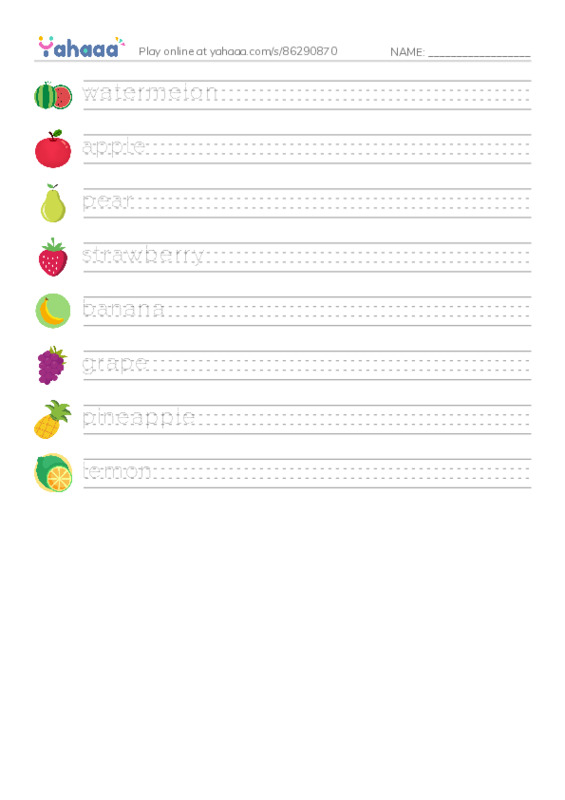 Fruits 2 PDF write between the lines worksheet