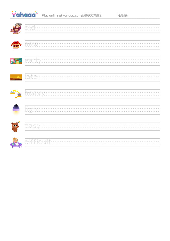 Opposites 2 PDF write between the lines worksheet