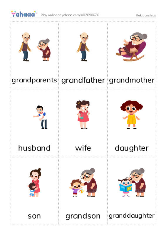 Relationships PDF flaschards with images