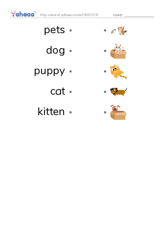 Pets PDF link match words worksheet