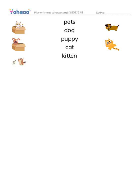 Pets PDF three columns match words