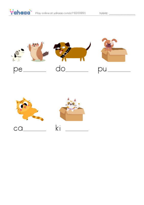 Pets PDF worksheet to fill in words gaps