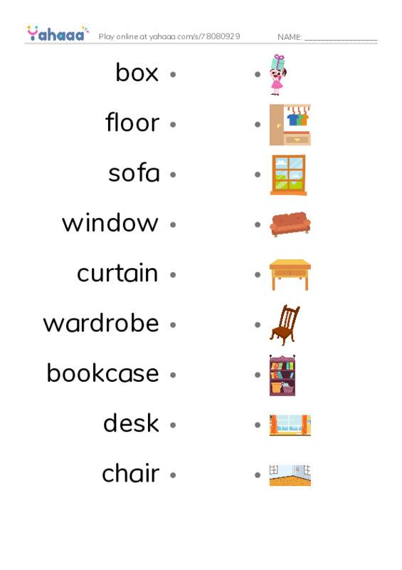 Furnitures PDF link match words worksheet