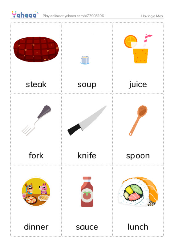 Having a Meal PDF flaschards with images
