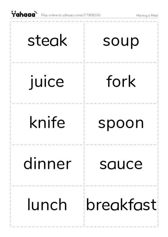 Having a Meal PDF two columns flashcards