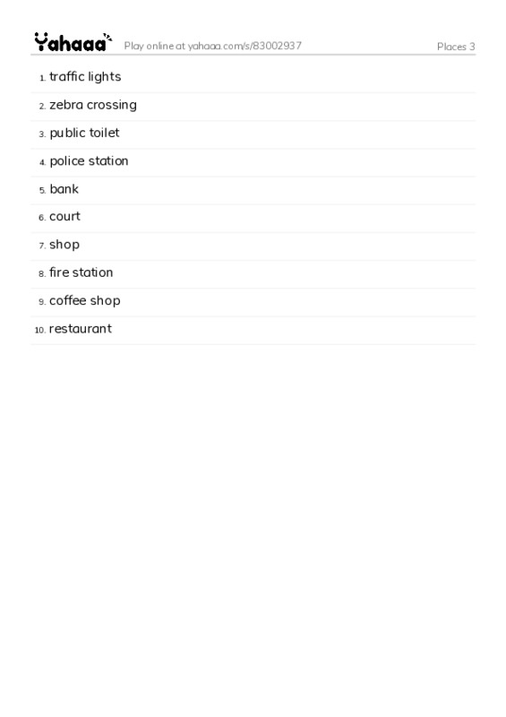 Places 3 PDF words glossary