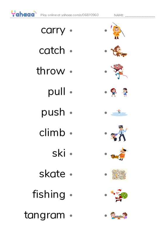 Abilities and Hobbies PDF link match words worksheet