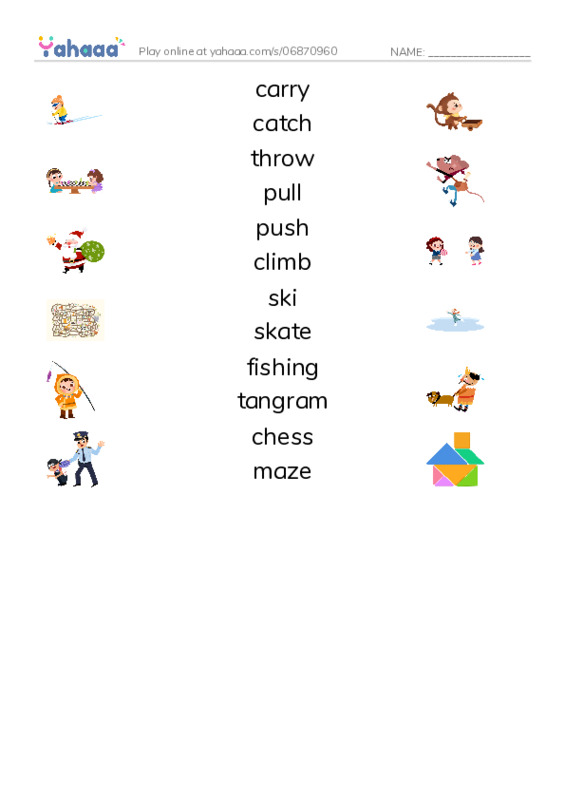 Abilities and Hobbies PDF three columns match words
