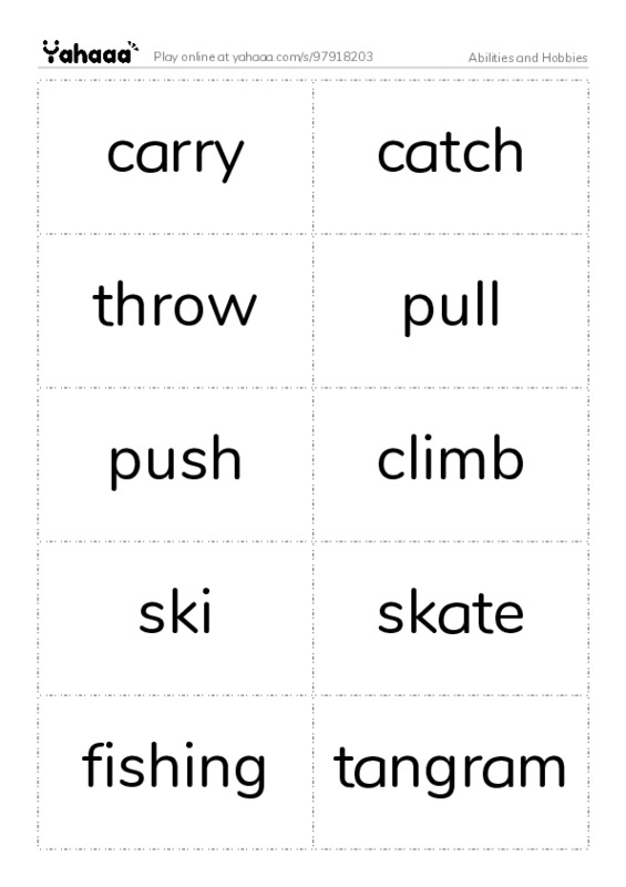 Abilities and Hobbies PDF two columns flashcards