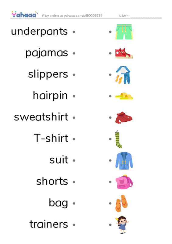 Clothes and Accessories 2 PDF link match words worksheet