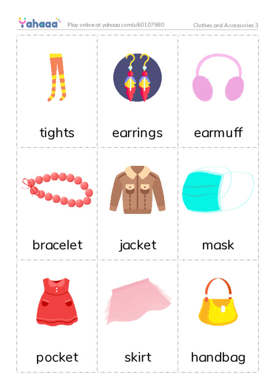 Clothes and Accessories 3 PDF flaschards with images