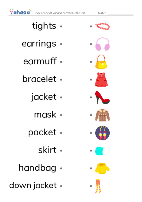 Clothes and Accessories 3 PDF link match words worksheet