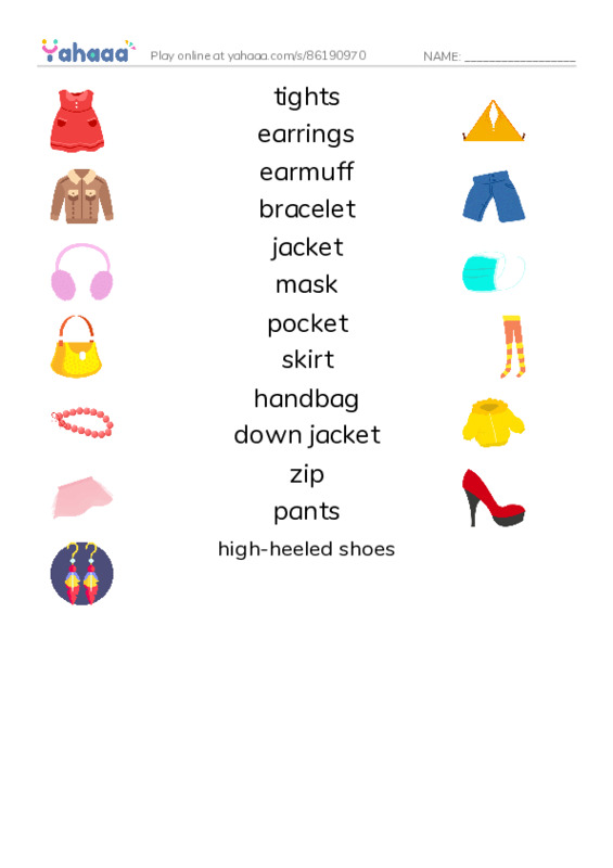 Clothes and Accessories 3 PDF three columns match words