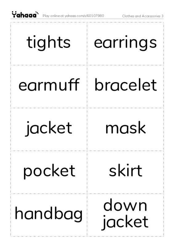 Clothes and Accessories 3 PDF two columns flashcards