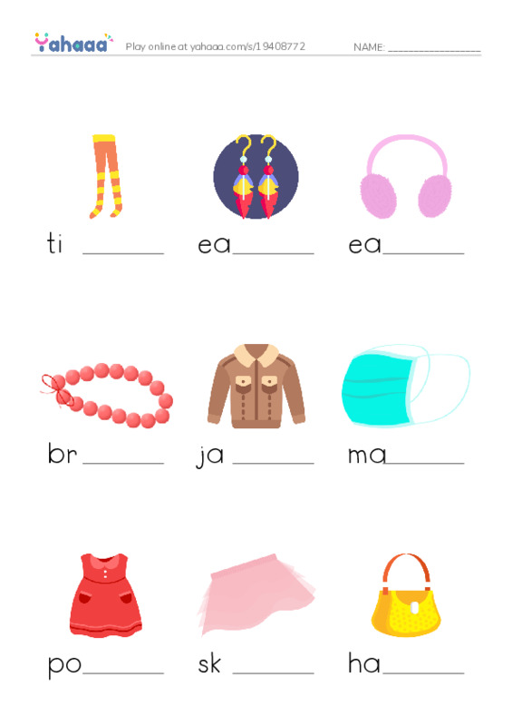 Clothes and Accessories 3 PDF worksheet to fill in words gaps