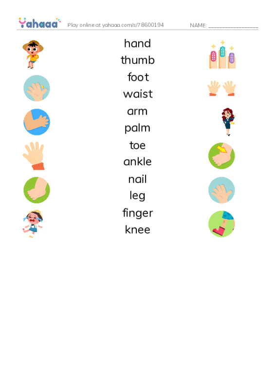 Arms and Legs PDF three columns match words