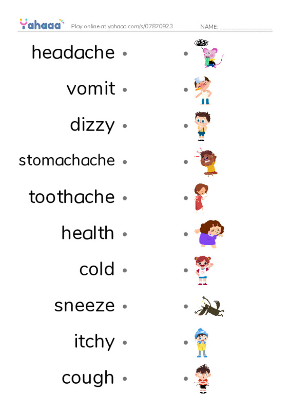 Health PDF link match words worksheet