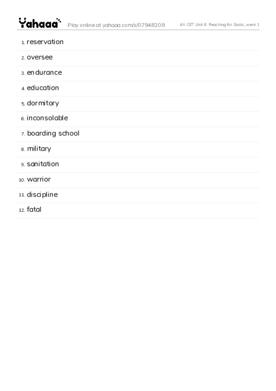 4A CET Unit 6: Reaching for Goals, week 1 PDF words glossary