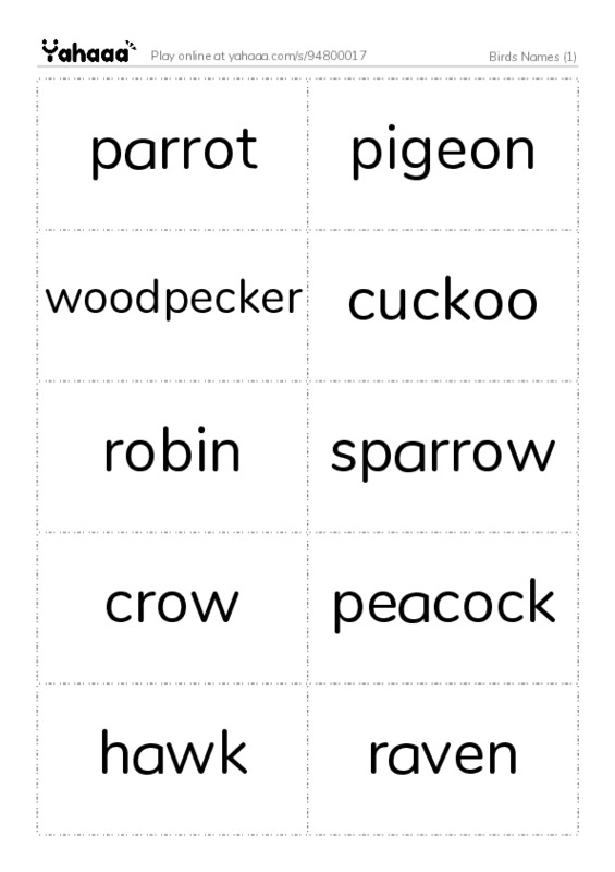 Birds Names (1) PDF two columns flashcards