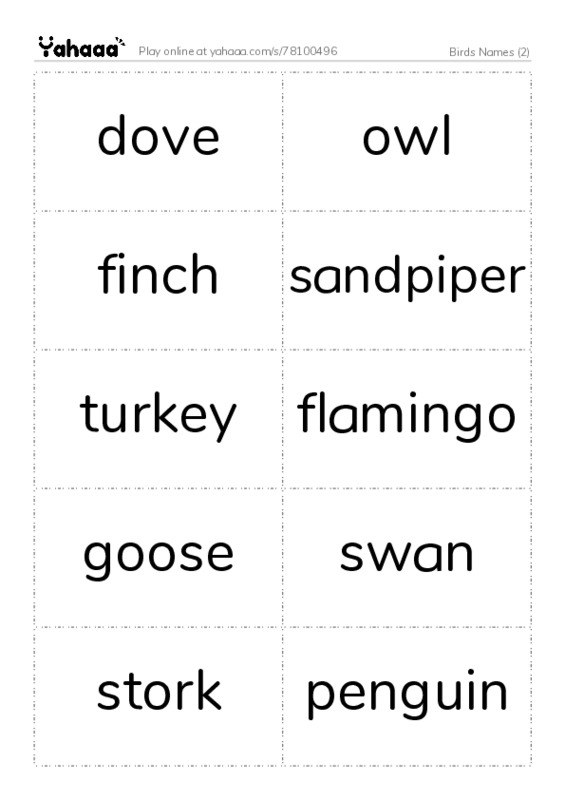 Birds Names (2) PDF two columns flashcards