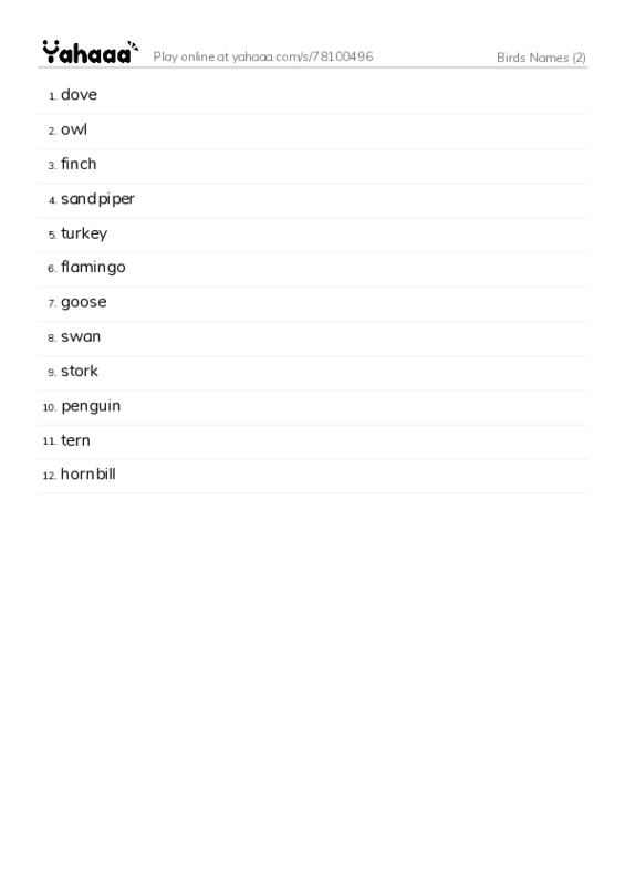 Birds Names (2) PDF words glossary