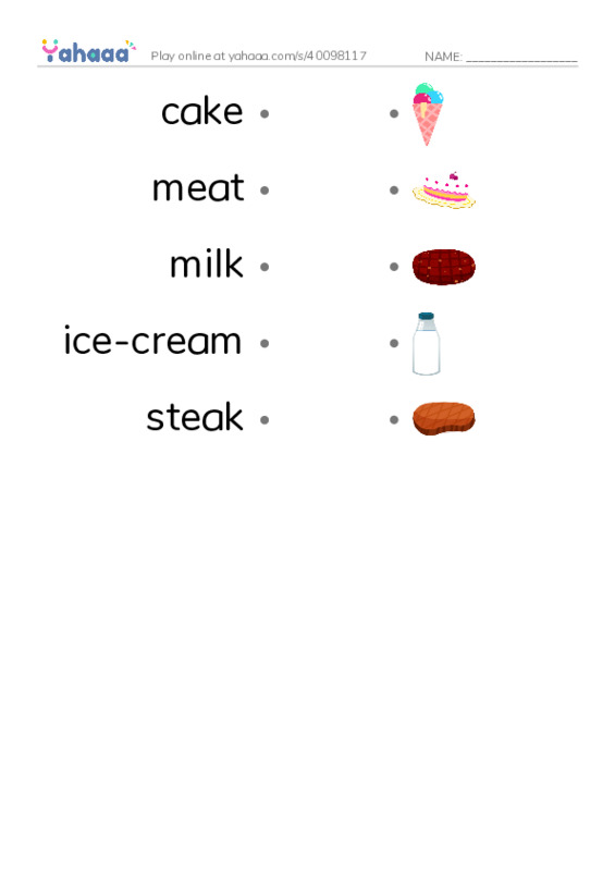 I like to eat PDF link match words worksheet