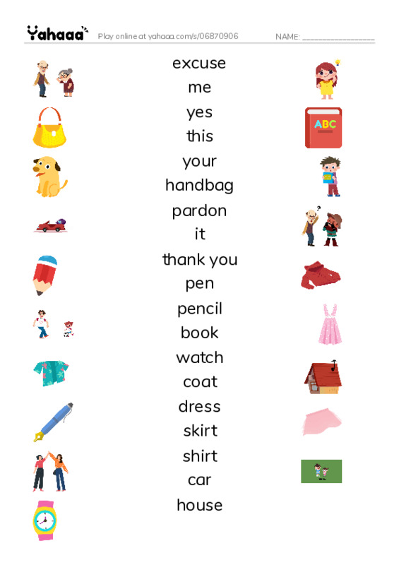 New Concept English Lesson 1-2 PDF three columns match words